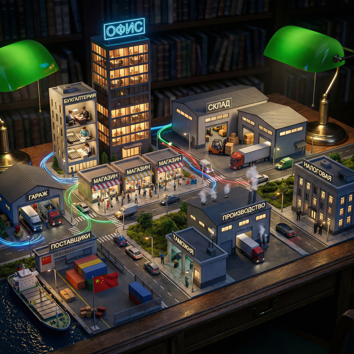 Пространственное моделирование структуры компании на столе с использованием фигурок в индивидуальном формате.