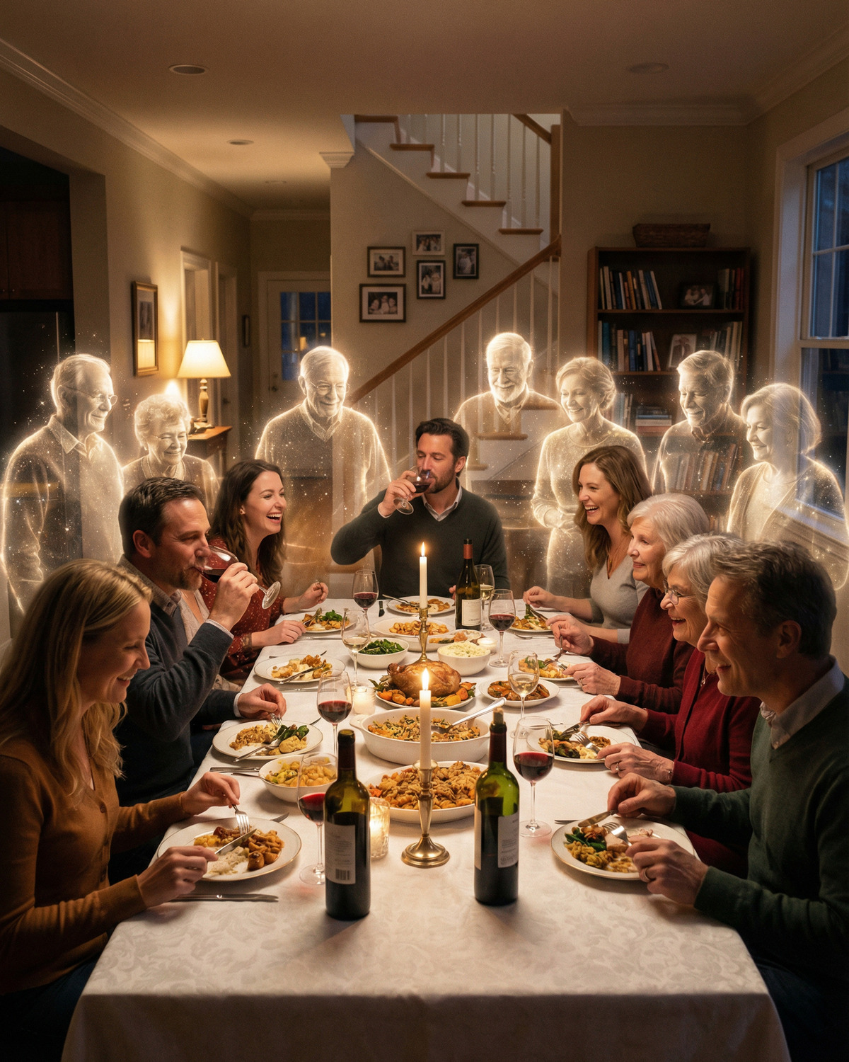 Большая семья разных поколений собралась вместе — визуализация родовой системы